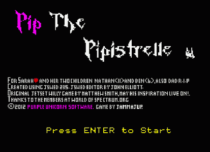 Pip The Pipistrelle title screen