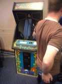 Millipede arcade cabinet,nice artwork on this-Classic Gaming Expo 2005 in London