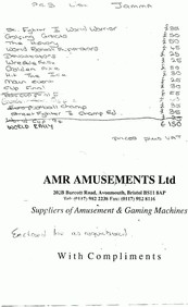 old game board price list from AMR from 1987-94