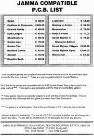 old game board price list from Datel from 1987-94